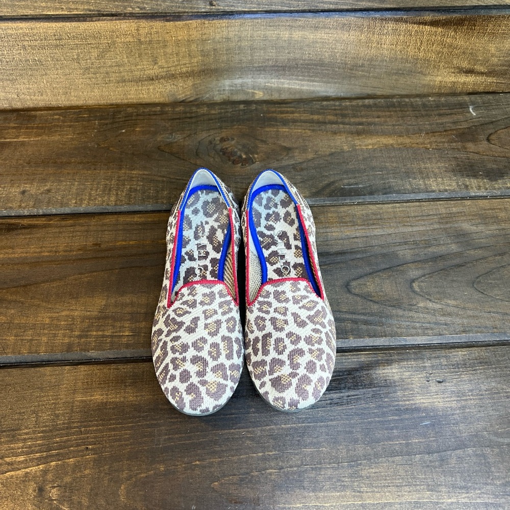 Rothy’s Mocha Spot Leopard Print Round Toe Flats Loafers Slip On Shoes Wmn Sz 8